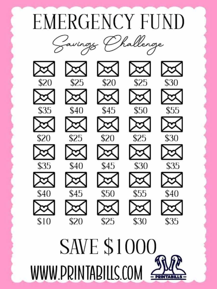 Emergency Fund Savings Challenge Printable
