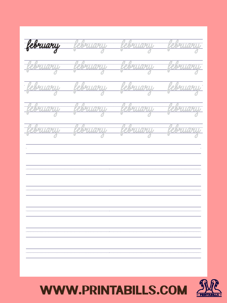 February Cursive Month Of The Year Tracing Sheet Printable