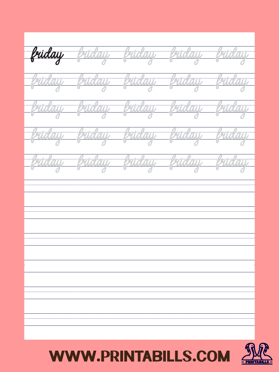 Friday Cursive Tracing Practice Sheet Printable