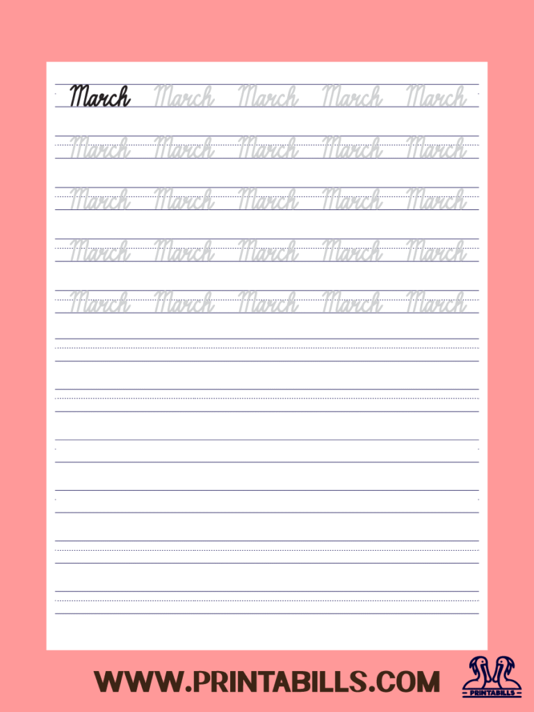March Cursive Month Of The Year Tracing Sheet Printable
