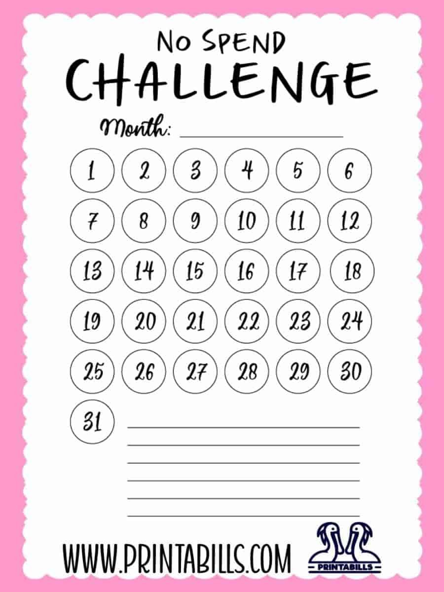 No Spend Challenge Monthly Tracker Printable