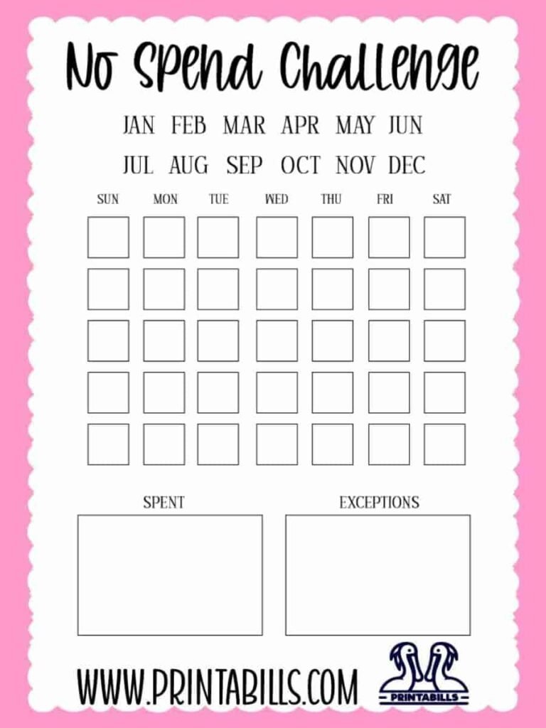 No Spend Calendar Printable