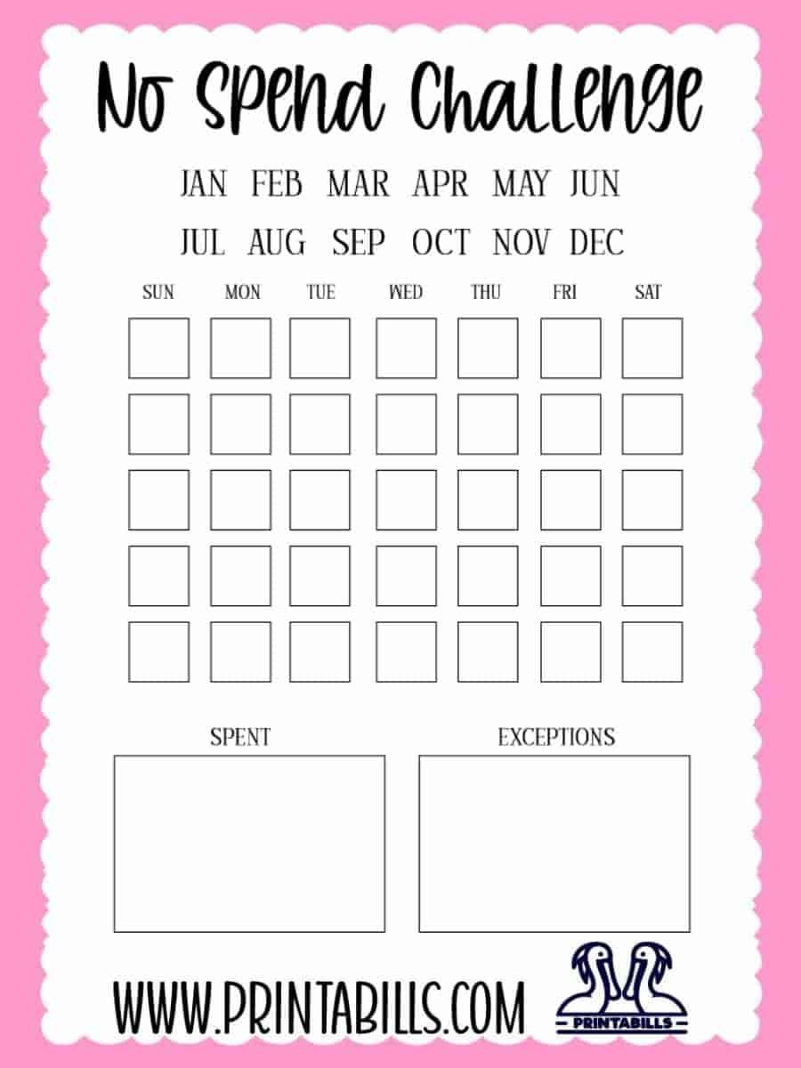 No Spend Calendar Printable