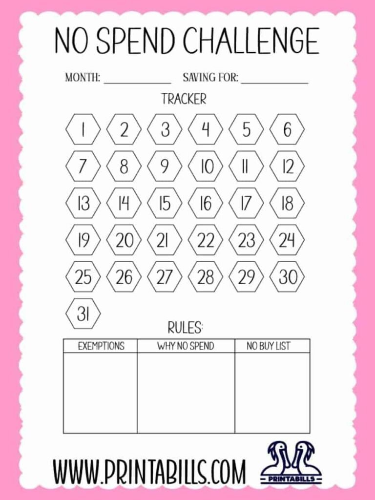 No Spend Challenge Printable PDF Free Download