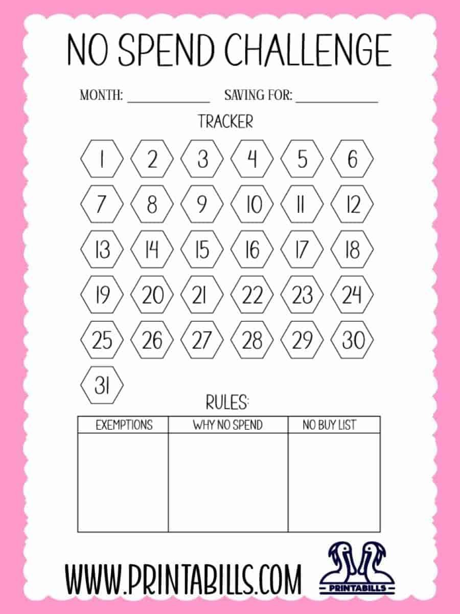 No Spend Challenge Printable PDF Free Download
