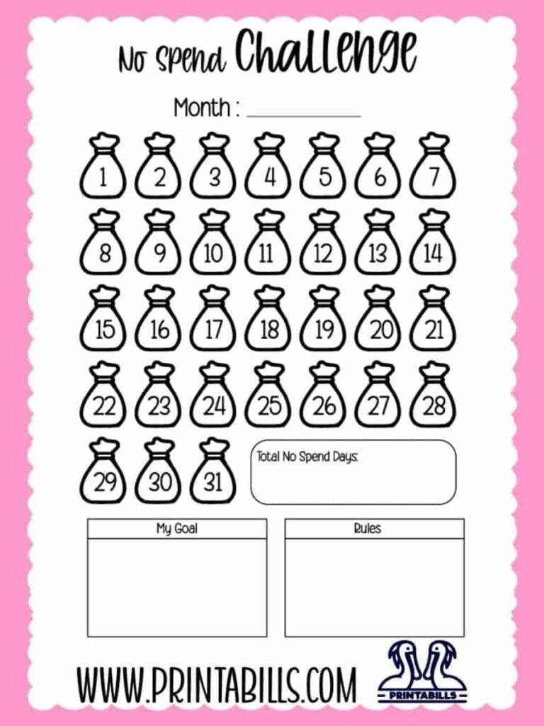 No Spend Challenge Printable