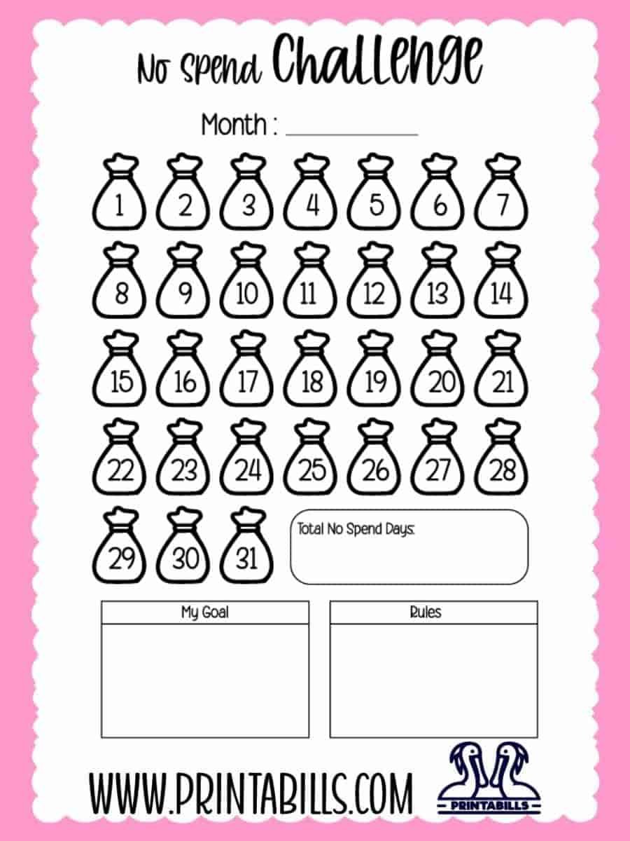 No Spend Challenge Printable