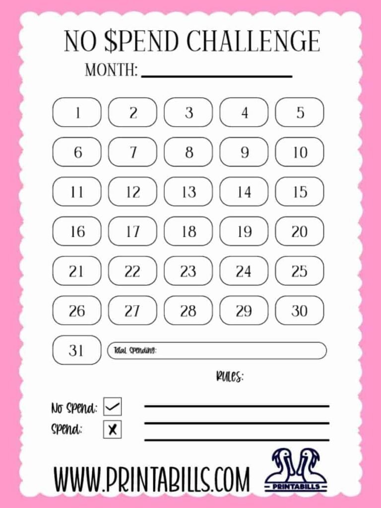 No Spend Challenge Printable
