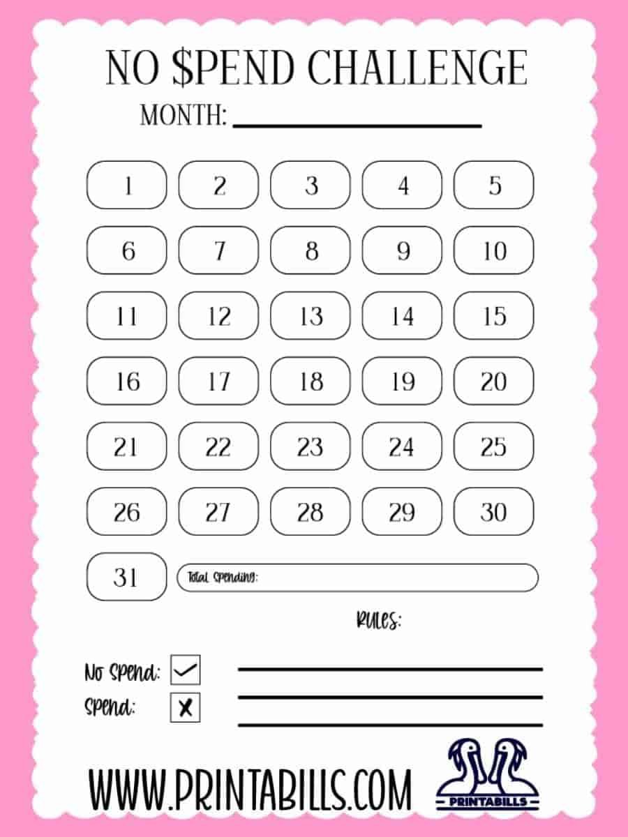 No Spend Challenge Printable