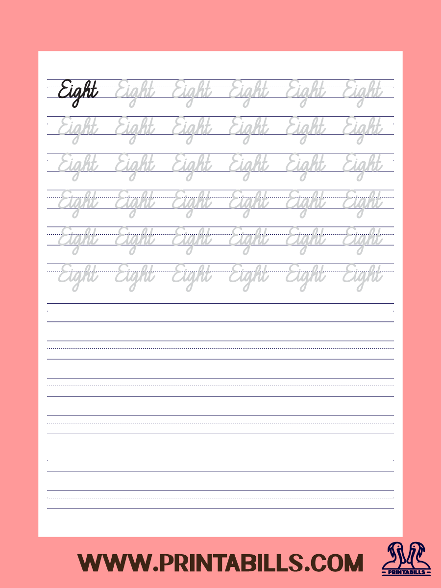 Number Eight Cursive Tracing Sheet Printable