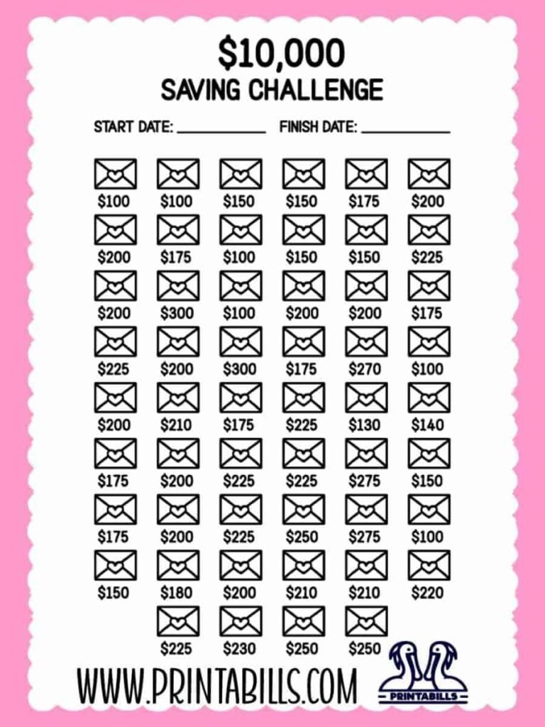 10k 52 Weeks Saving Challenge Printable Free