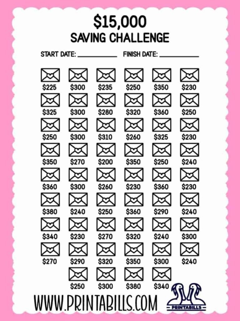15k 52 Weeks Saving Challenge Printable Free