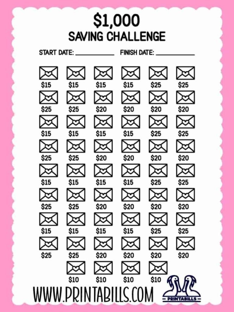 1k 52 Weeks Saving Challenge Printable Free