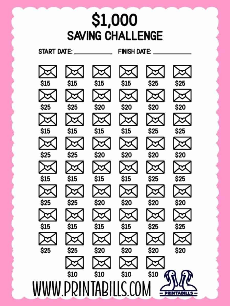 1k 52 Weeks Saving Challenge Printable Free