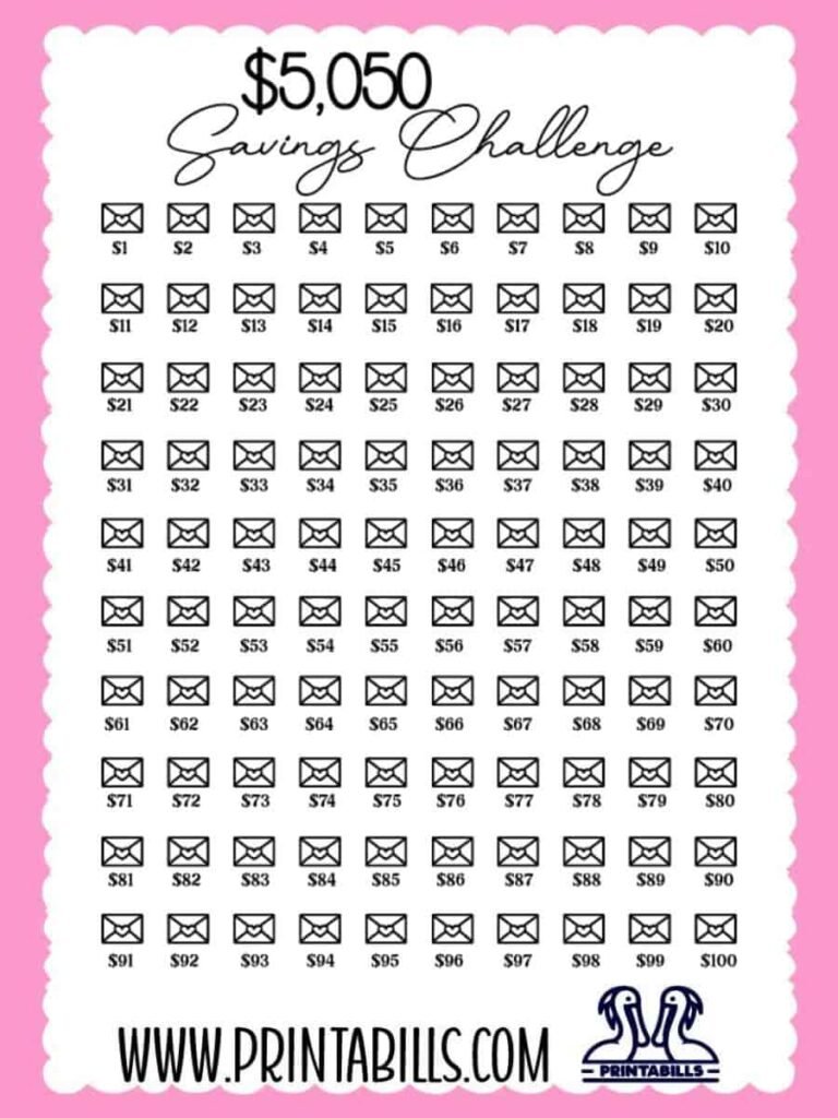 100 Envelope Savings Challenge Printable Free