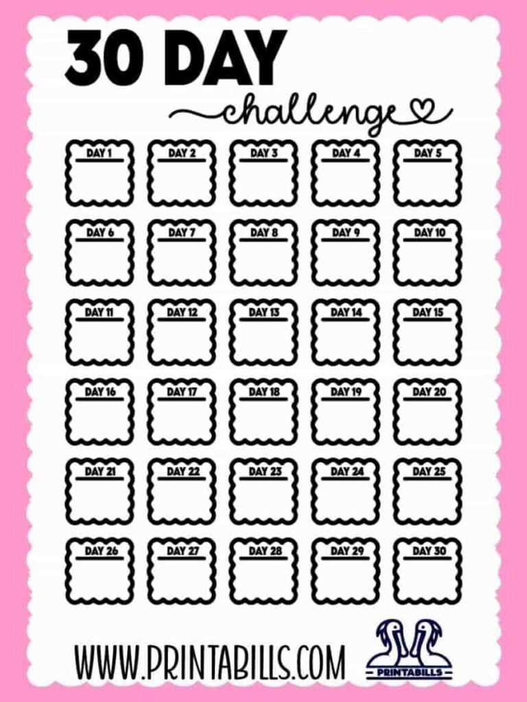 30 Day Challenge free printable