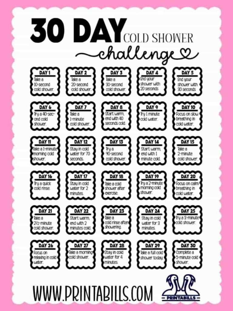 30 Day Cold Shower Challenge Free Printable