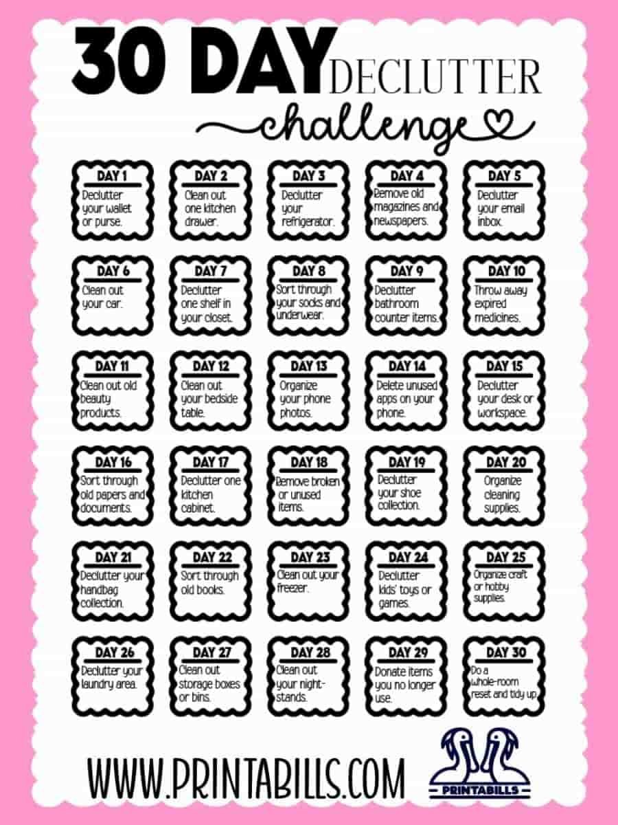 30 Day Declutter Challenge free printable