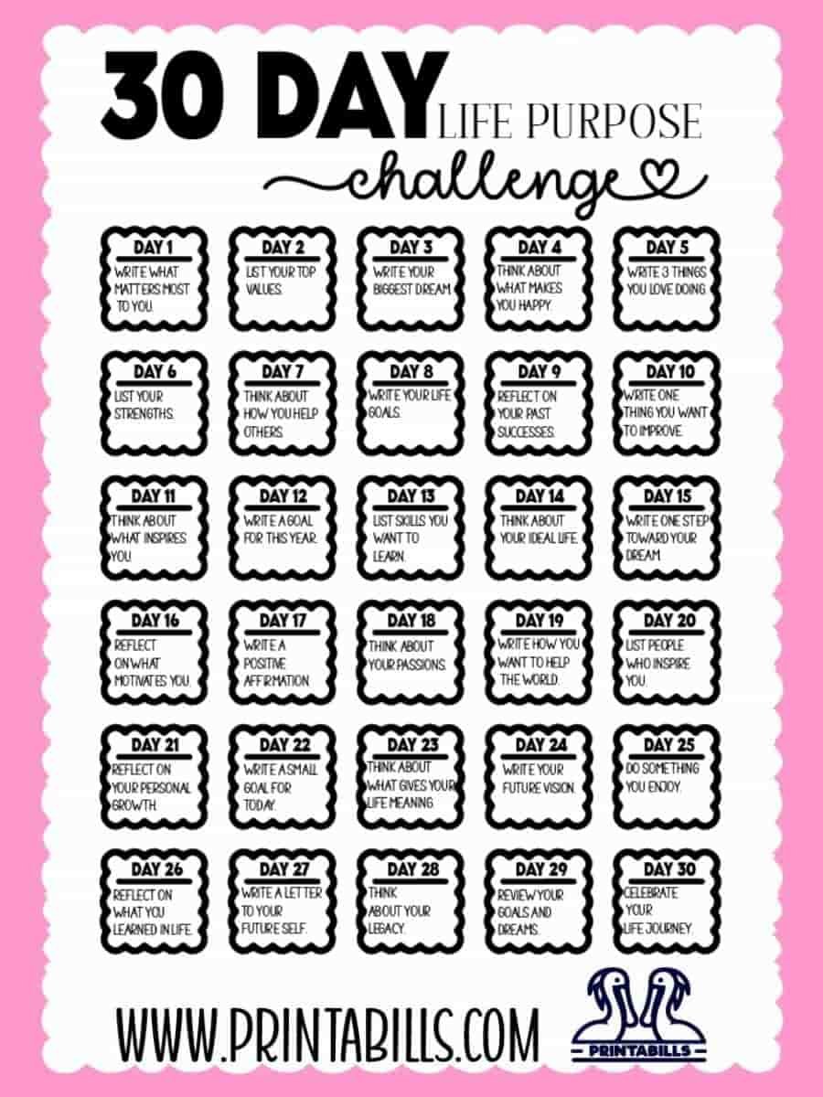30 Day Life Purpose Challenge free printable