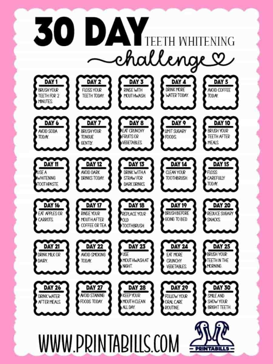 30 Day Teeth Whitening Challenge Free Printable