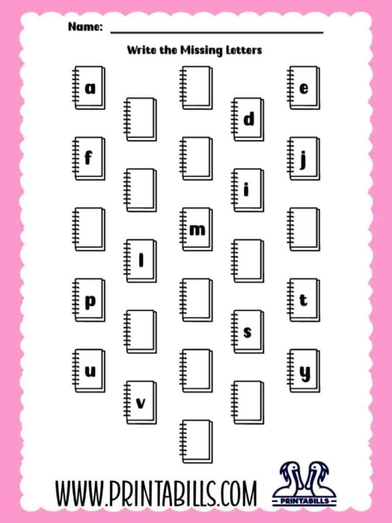 Book Reading Lowercase Missing Alphabet Worksheet for Pre-k and Kindergarten