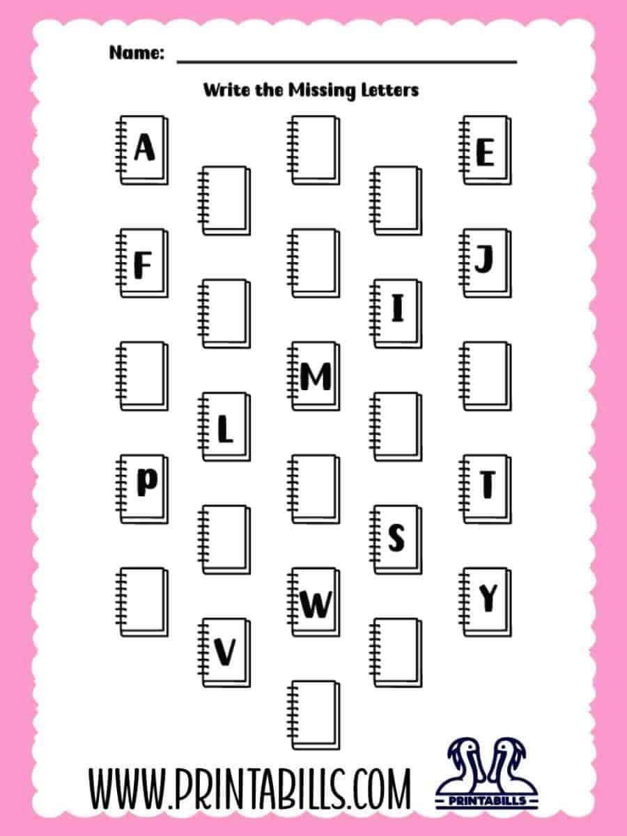 Book Reading Uppercase Missing Alphabet Worksheet for Pre-k and Kindergarten