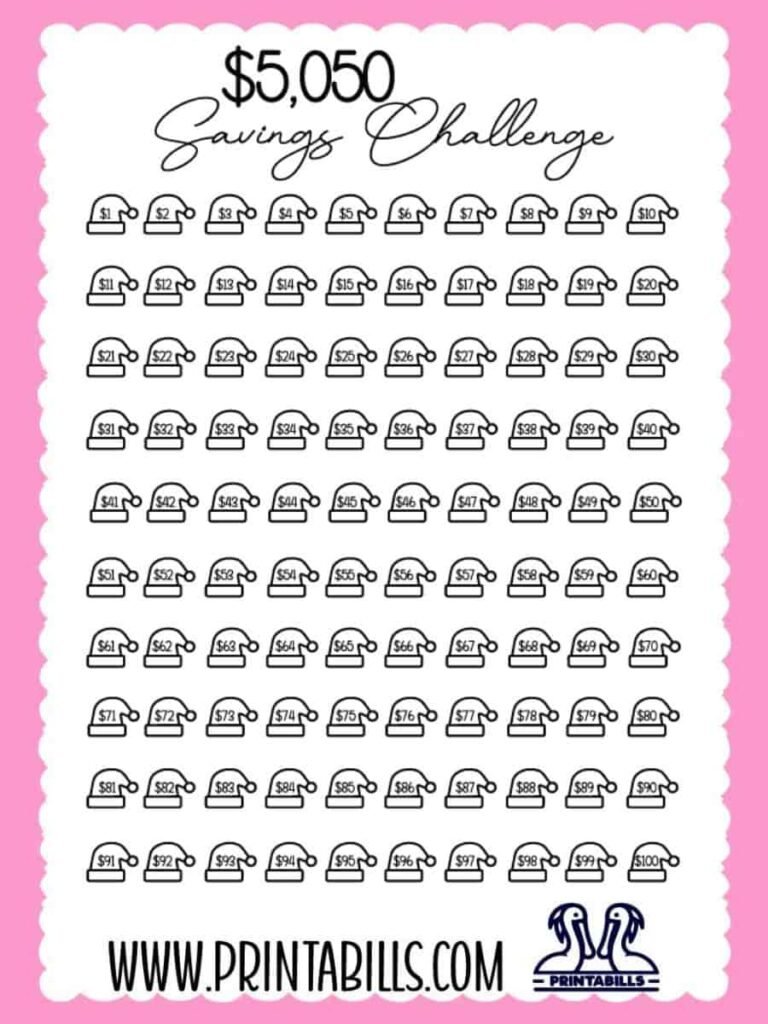Christmas 100 Envelope Savings Challenge Printable Free