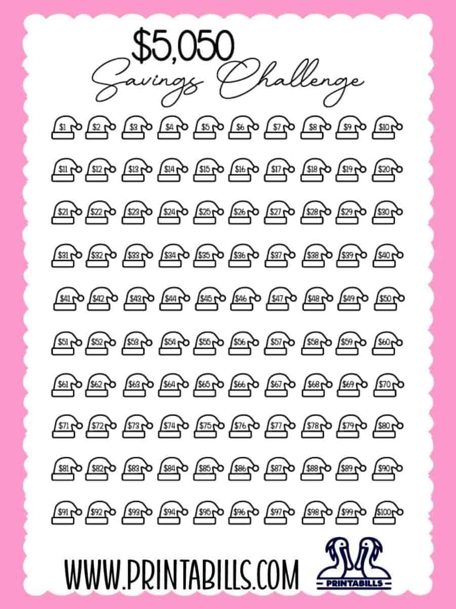 Christmas 100 Envelope Savings Challenge Printable Free