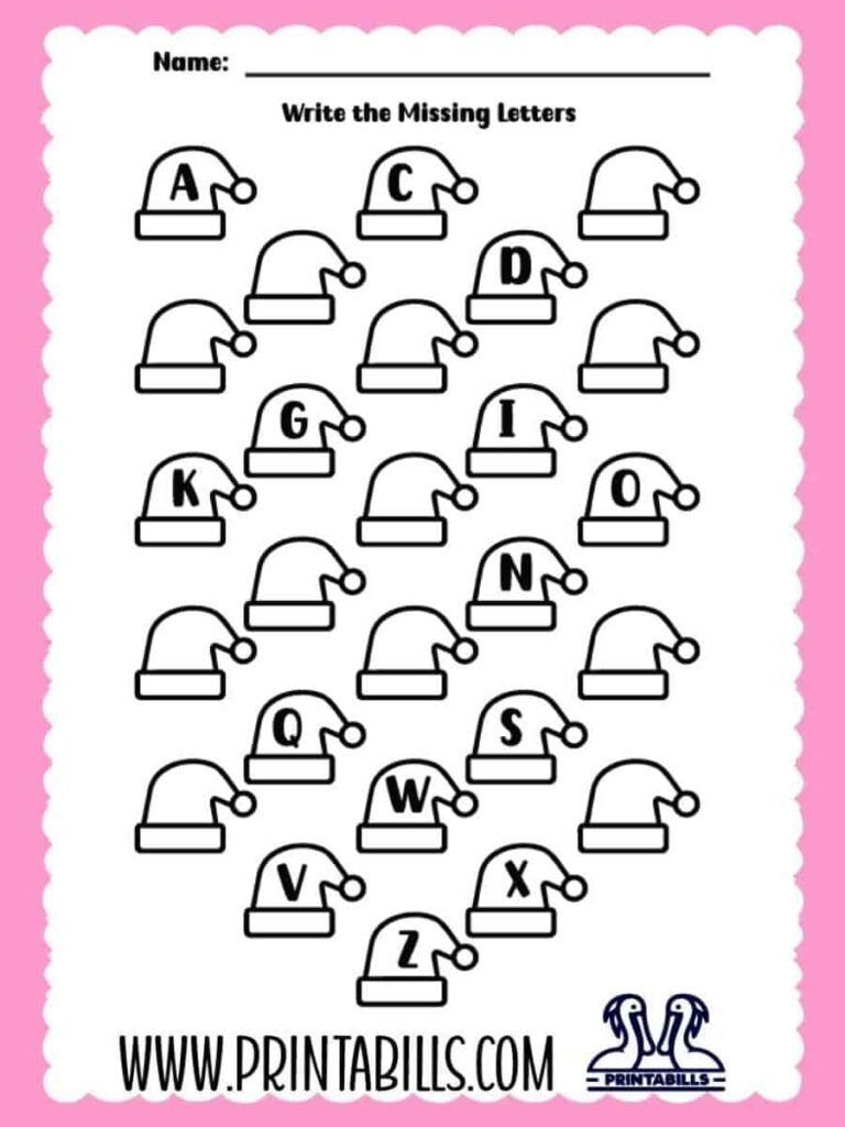 Christmas Uppercase Missing Alphabet Worksheet for Pre-k and Kindergarten