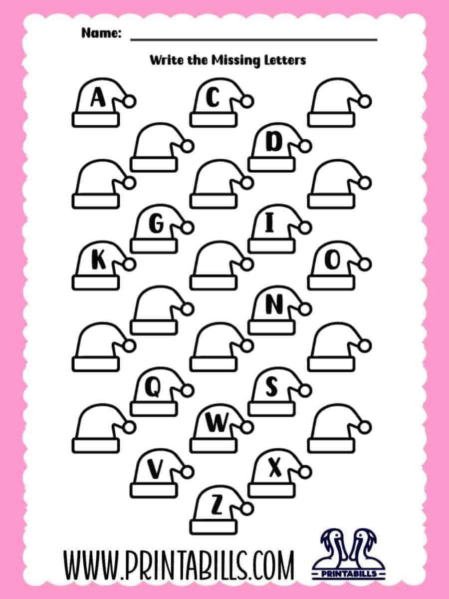 Christmas Uppercase Missing Alphabet Worksheet for Pre-k and Kindergarten