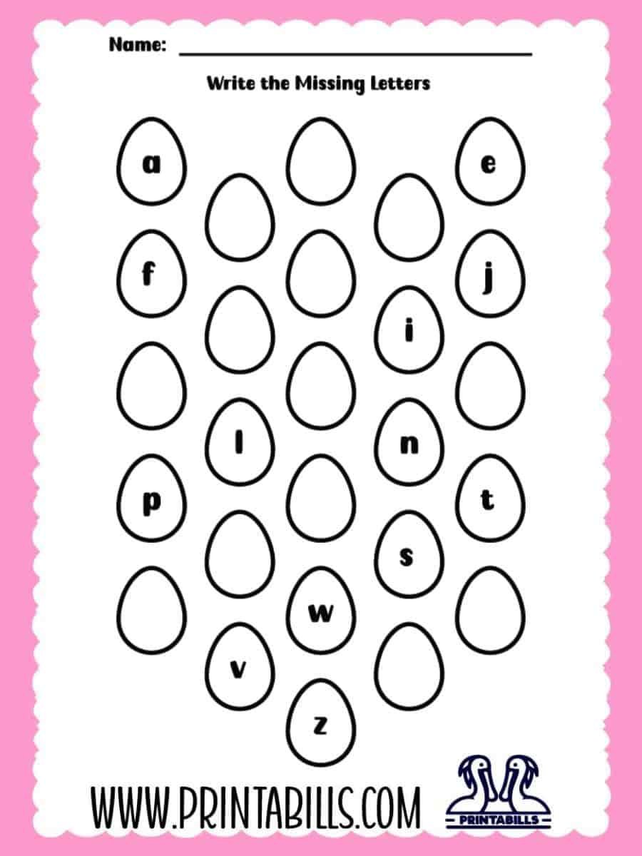 Easter Egg Lowercase Missing Alphabet Worksheet for Pre-k and Kindergarten