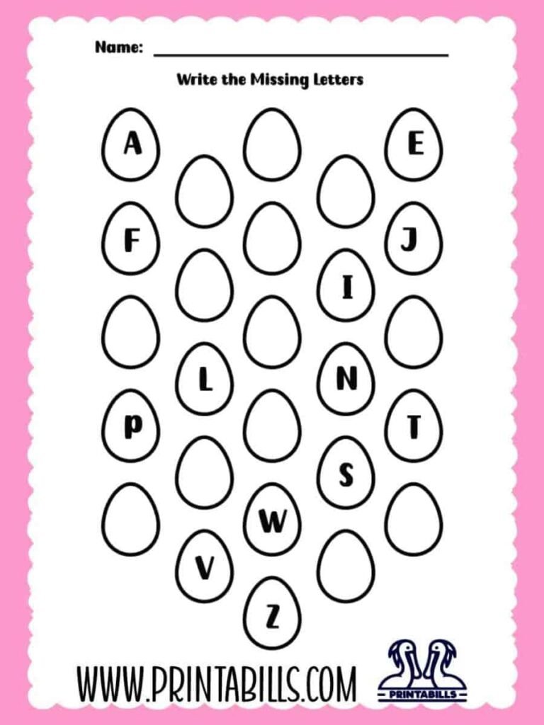 Easter Egg Uppercase Missing Alphabet Worksheet for Pre-k and Kindergarten