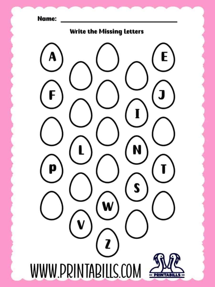 Easter Egg Uppercase Missing Alphabet Worksheet for Pre-k and Kindergarten