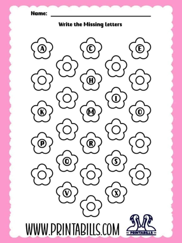 Flower Uppercase Missing Alphabet Worksheet for Pre-k and Kindergarten