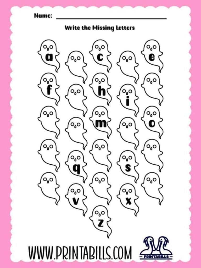 Halloween Lowercase Missing Alphabet Worksheet for Pre-k and Kindergarten