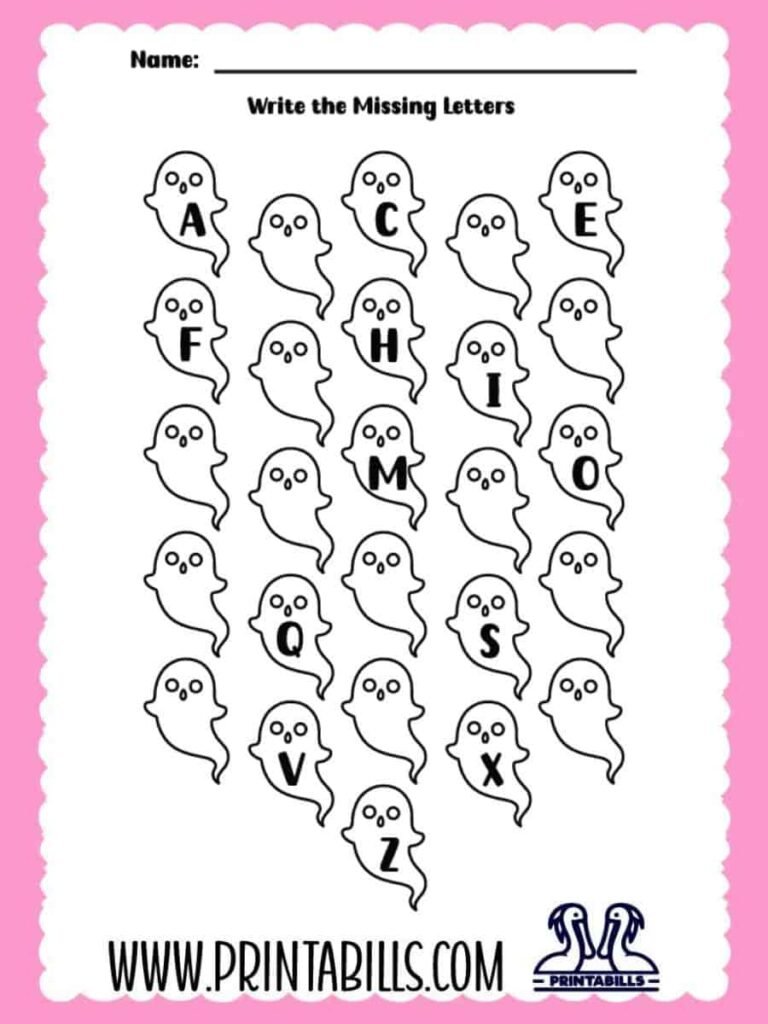 Halloween Uppercase Missing Alphabet Worksheet for Pre-k and Kindergarten