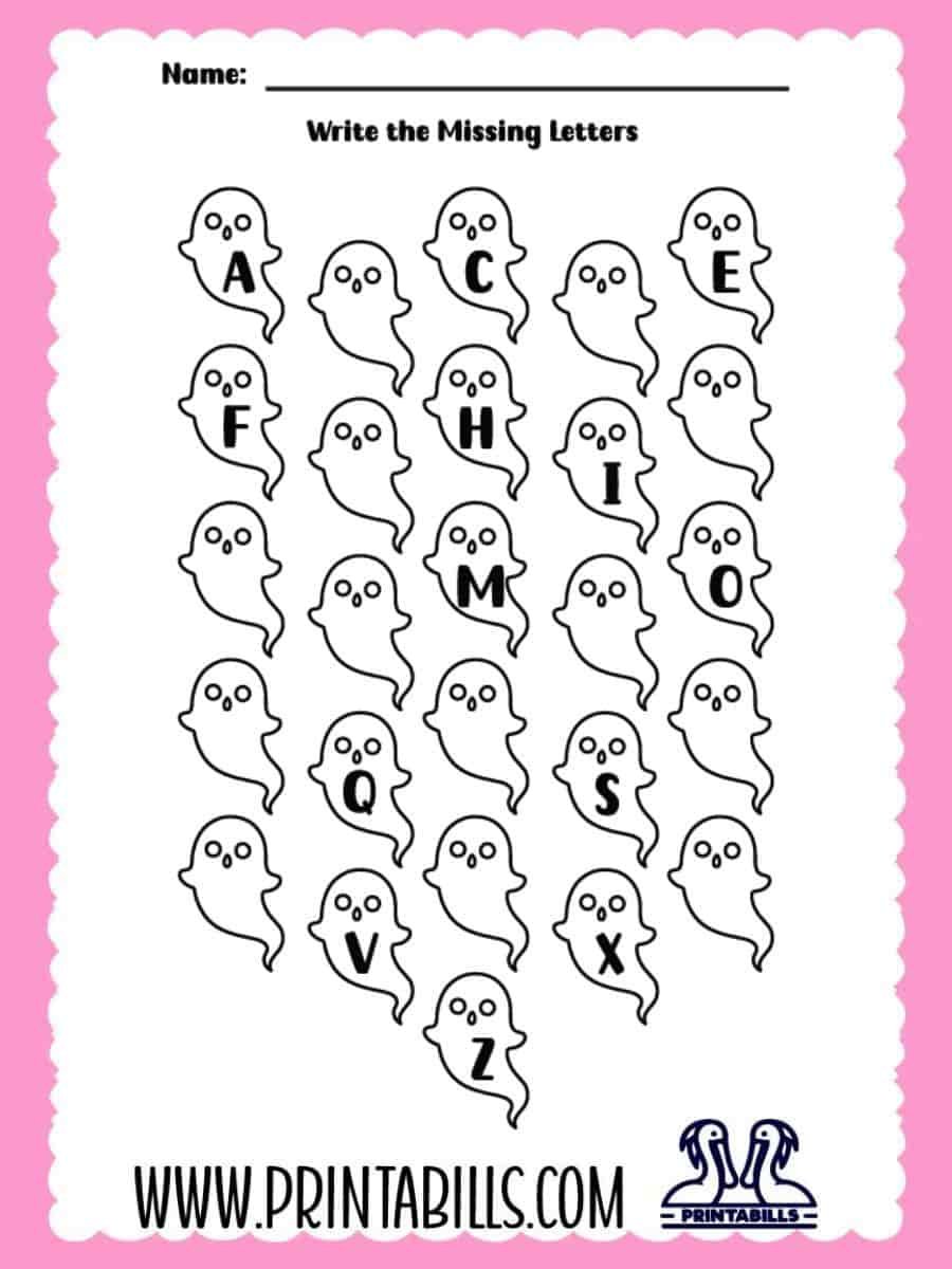 Halloween Uppercase Missing Alphabet Worksheet for Pre-k and Kindergarten