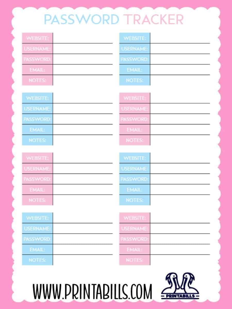 Password Tracker Free Printable