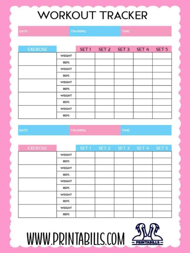 Workout Planner Template Free Printable