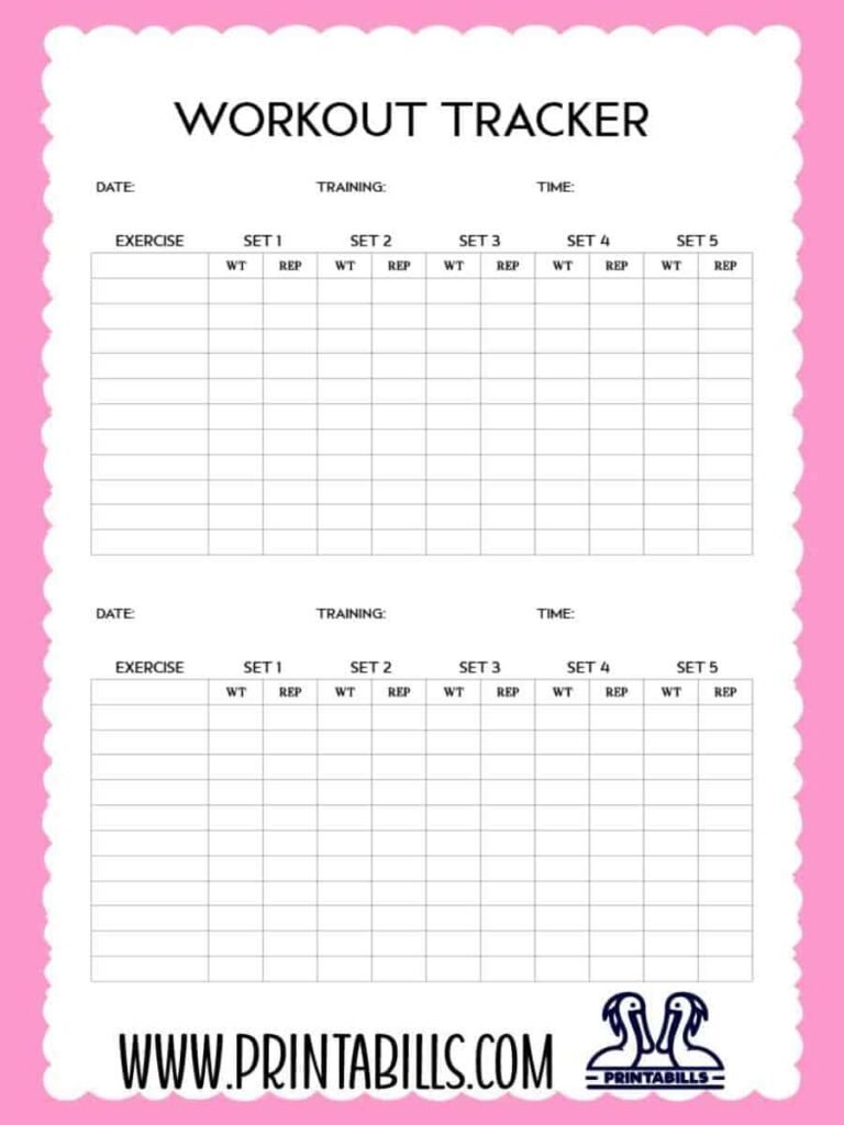 Workout Tracker printable free