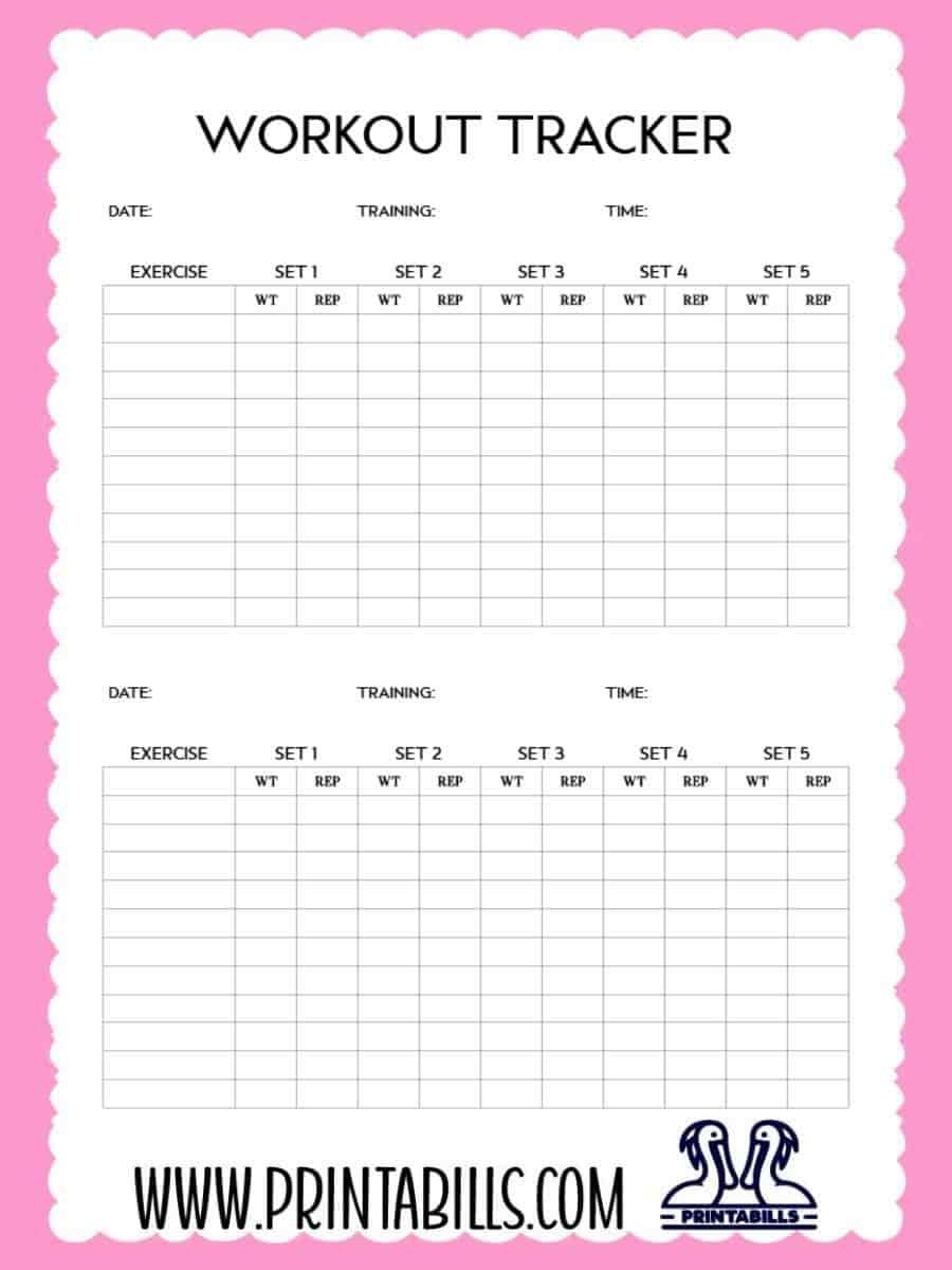 Workout Tracker printable free
