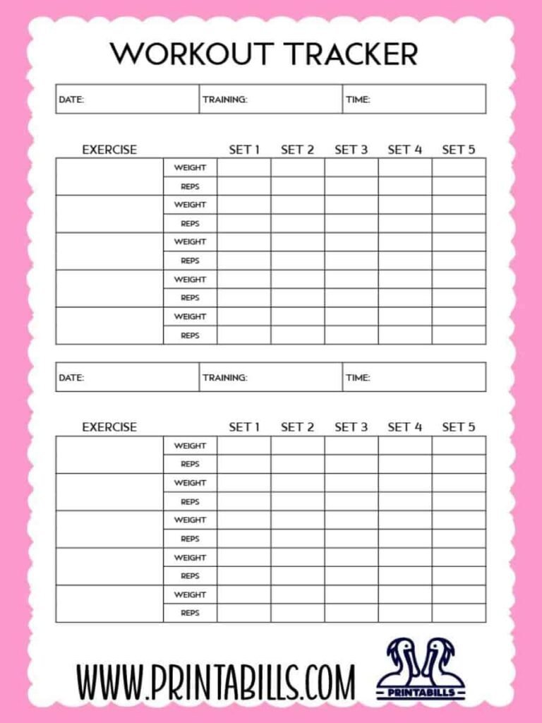 Workout Tracker Template Free Printable