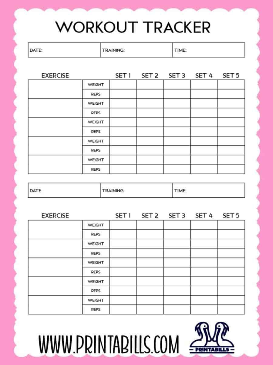 Workout Tracker Template Free Printable
