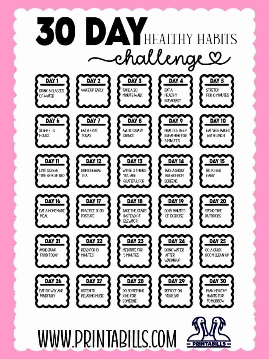 30 Day Healthy Habits Challenge Free Download