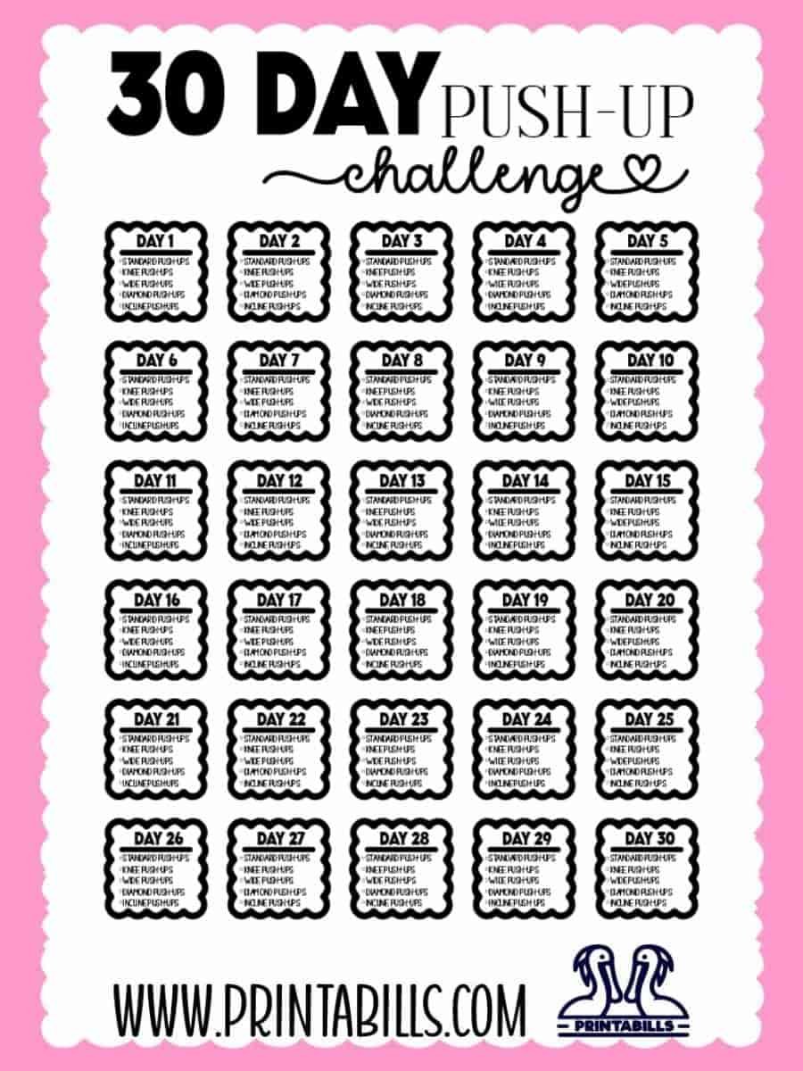 30 Day Push Up Challenge Free Printable