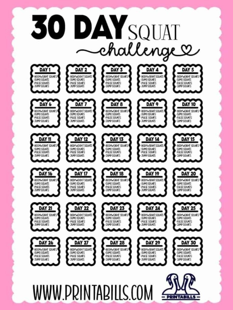 30 Day Squat Challenge Free Printable