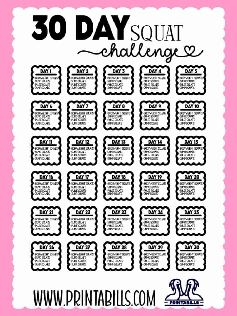 30 Day Squat Challenge Free Printable