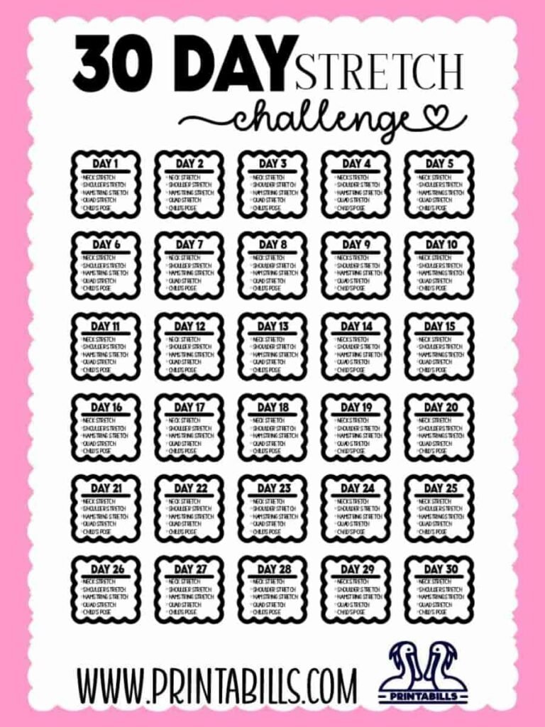 30 Day Stretch Challenge Free Printable
