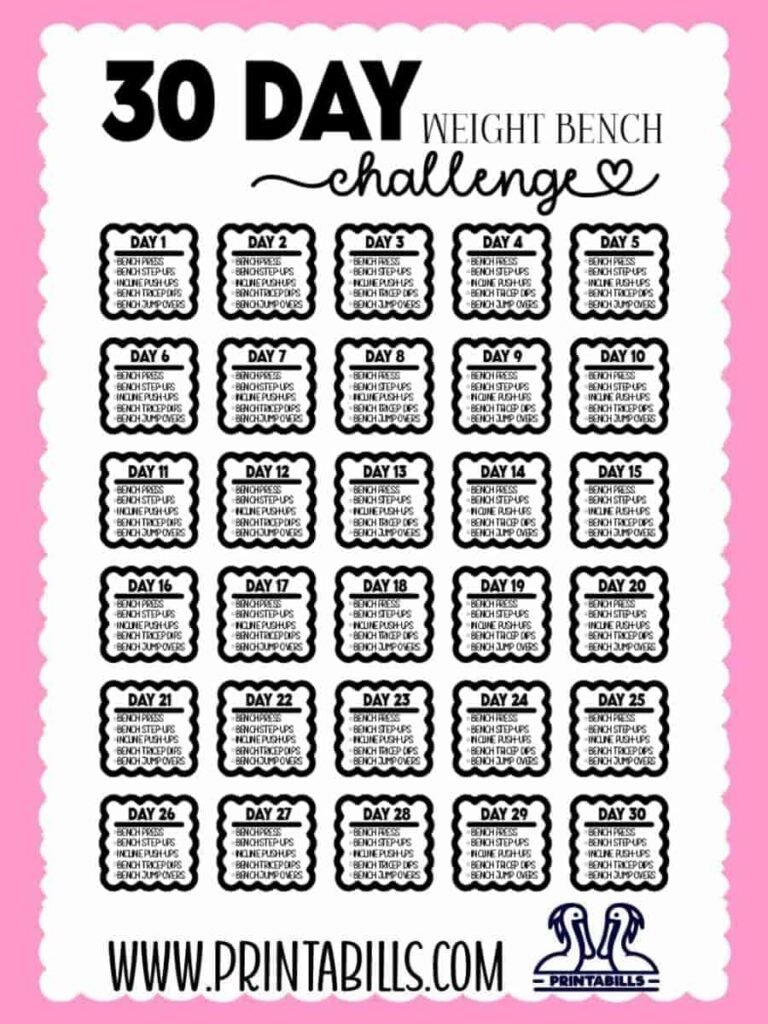 30 Day Weight Bench Workout Challenge Free Printable