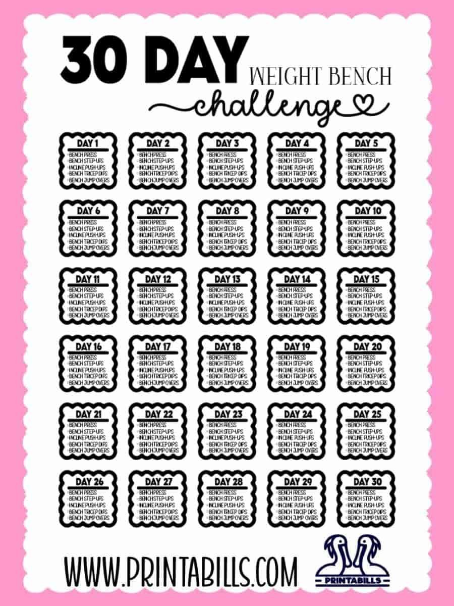 30 Day Weight Bench Workout Challenge Free Printable
